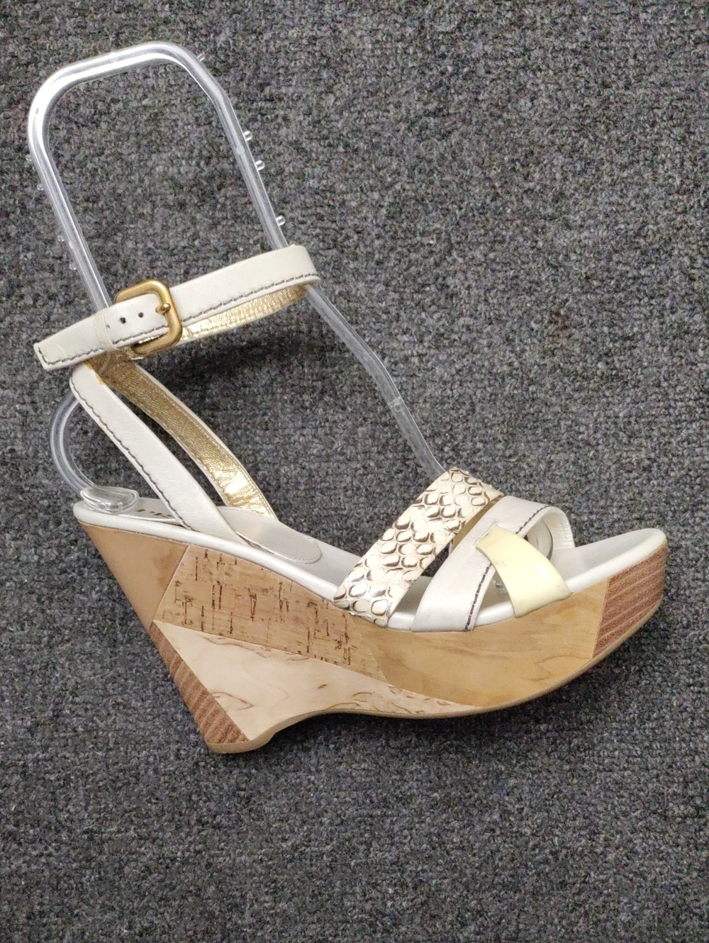 Prada Cream/Tan Wedge Sandals with Snakeskin Accents